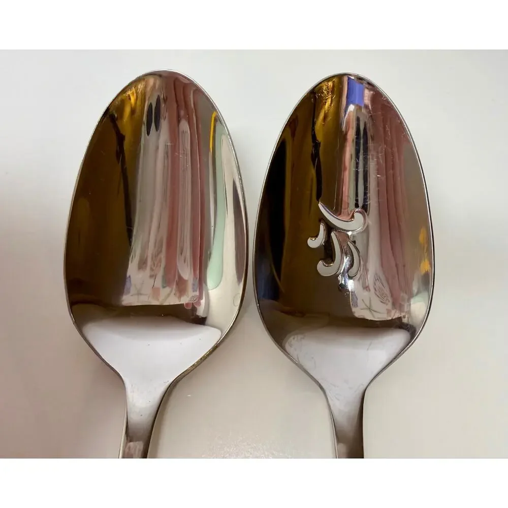 Oneida Serif Solid Serving Pierced Spoon 9” Stainless Steel Flatware Set of 2